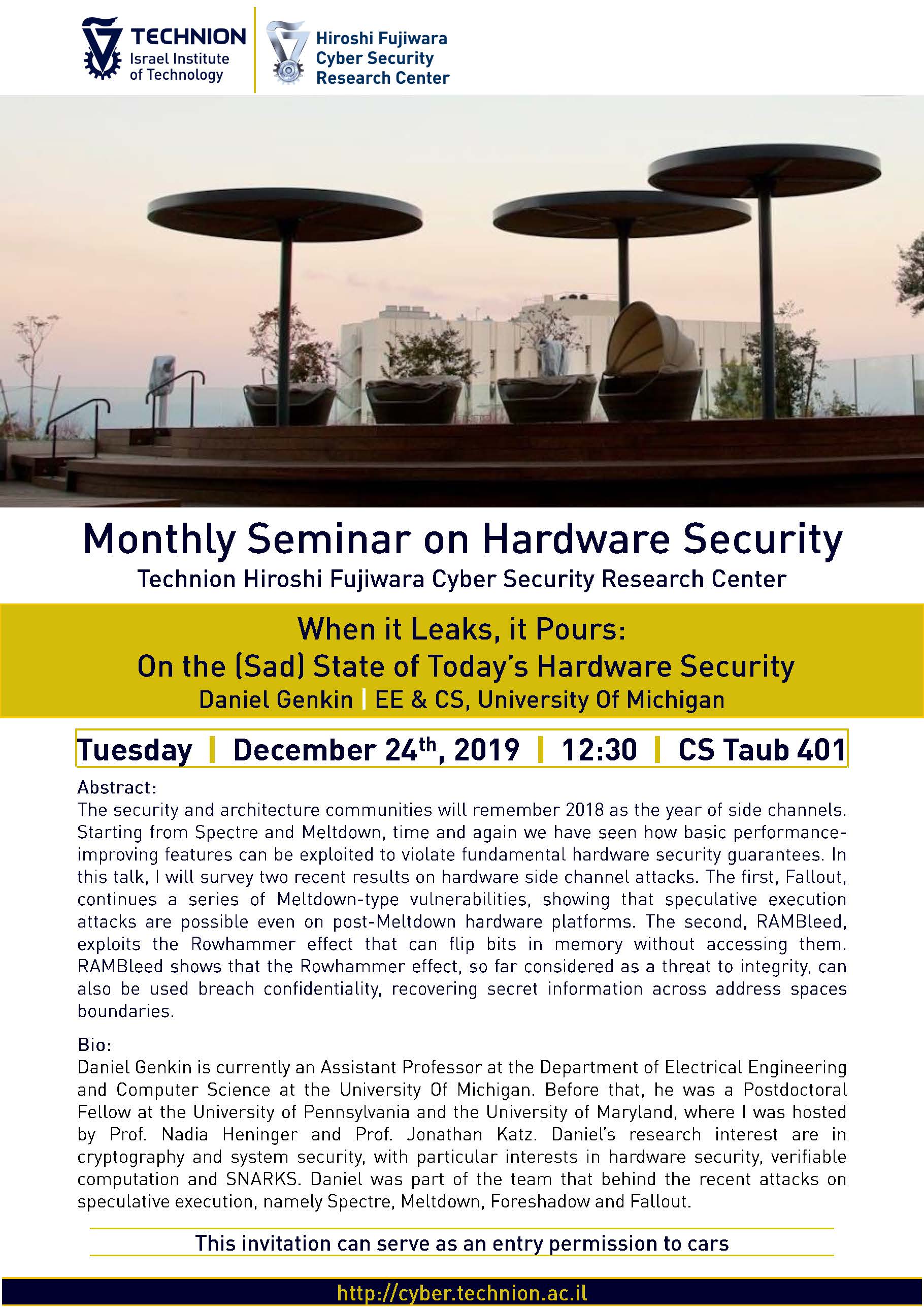 Hardware Security Seminar: When it leaks, it Pours: On the (Sad) State of Today’s Hardware Security