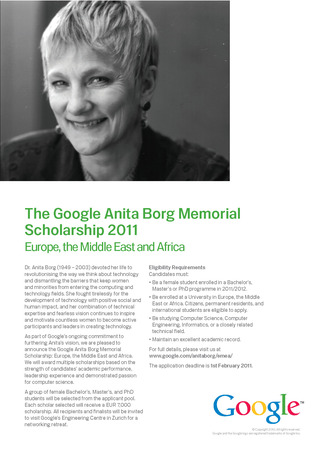 Google Anita Borg 2011 Scholarship