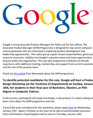 Google Product Design Workshop at the CS Department