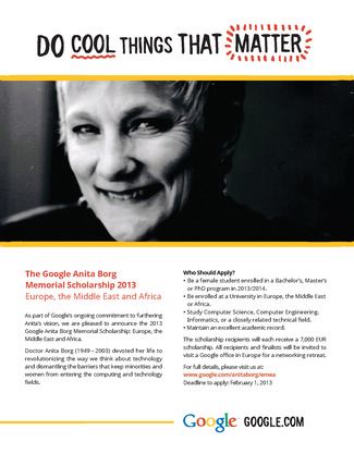 Google Anita Borg 2013 Scholarship