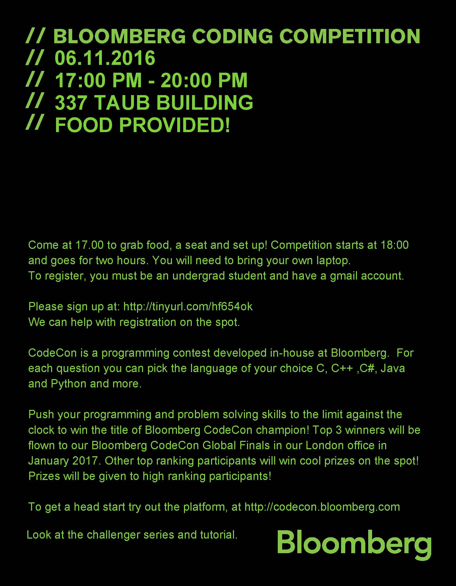 TODAY! BLOOMBERG Coding Competition